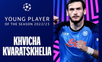 უეფამ ხვიჩა კვარაცხელია ჩემპიონთა ლიგის წლის საუკეთესო ახალგაზრდა ფეხბურთელად დაასახელა